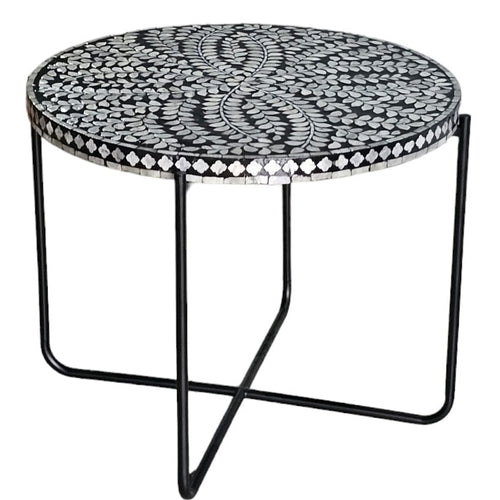 Mother Of Pearl Monochrome Elegance Circular Side Table 61cm