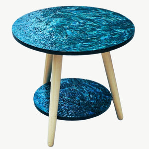 Mother Of Pearl Aquamarine Reflections Tw0-Tiered Side Table 55cm