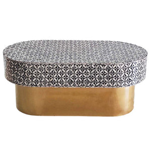 Mother Of Pearl Ebony Mosaic Oval Coffee Table 61cm