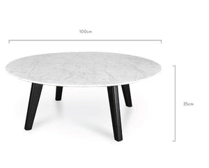 Hunter 100cm Marble Coffee Table with Black Legs - Lounge Styles