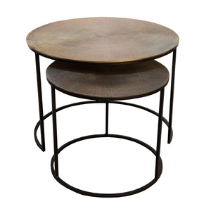 Lounge Styles j&k imports Ridges Brass Metal Side Table Black Set of 2 - Back in stock !!!