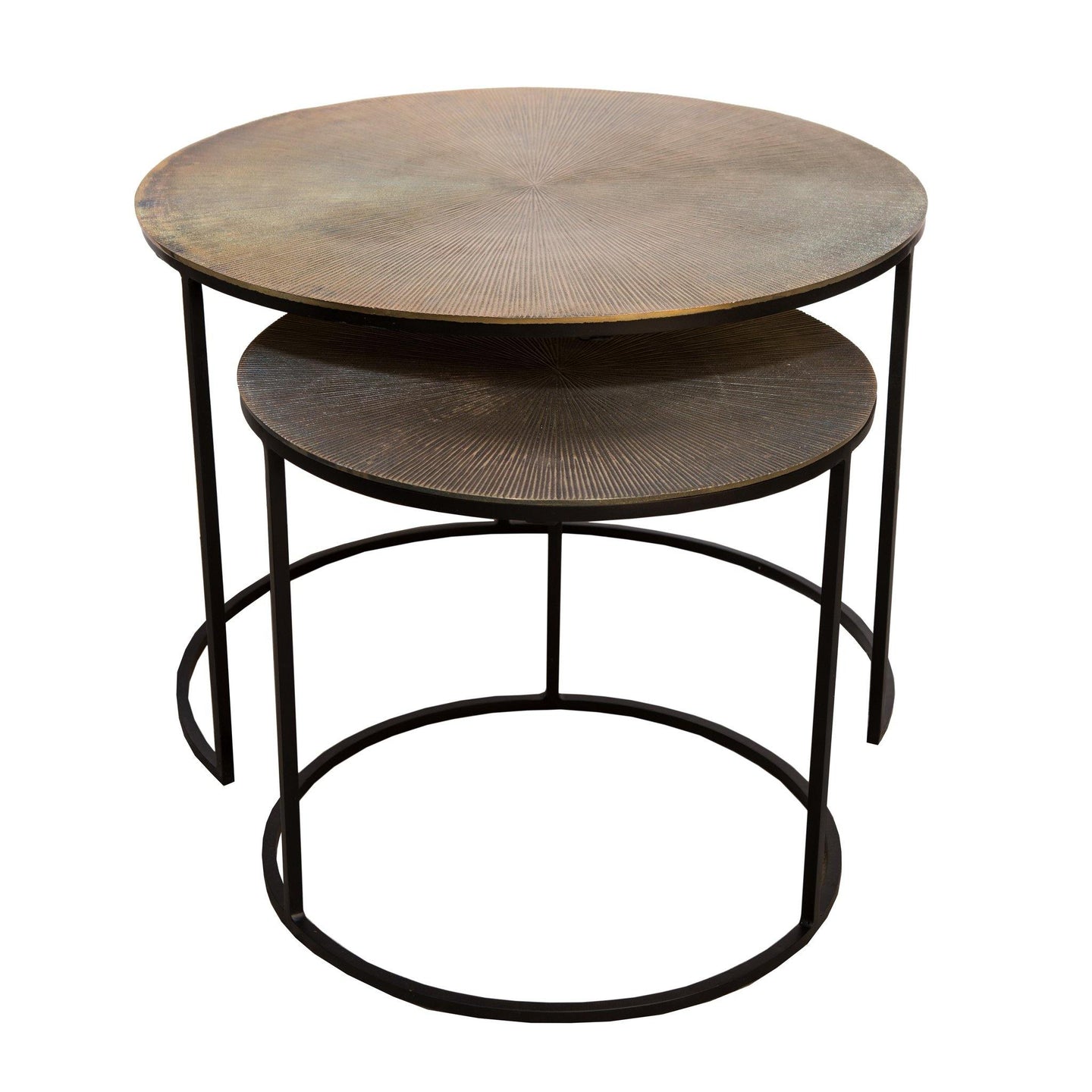 Lounge Styles j&k imports Ridges Brass Metal Side Table Black Set of 2 - Back in stock !!!