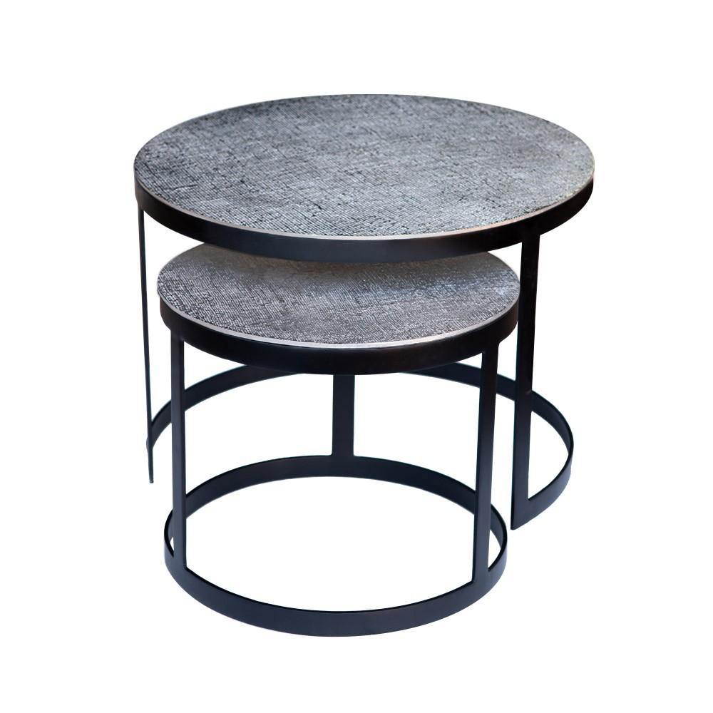 Lounge Styles j&k imports Jute Nickel Metal Black Side Table Set of 2 - Limited stock available !