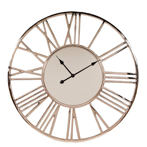 Lounge Styles j&k imports Mirror Wall Clock Nickel Plated Casing Numbers 89cm - Back in Stock !!