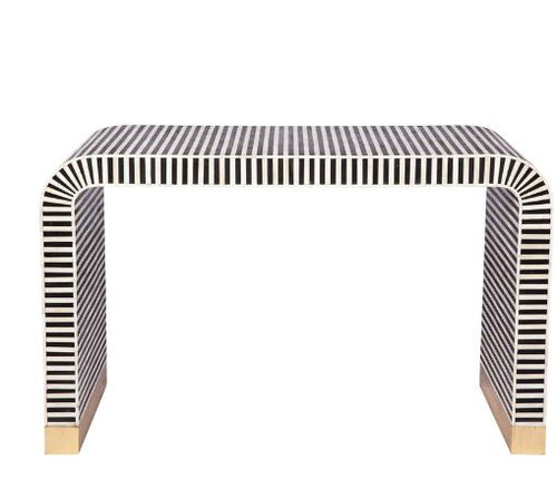 Amara Console Table Bone Resin Stripe - Black 120cm