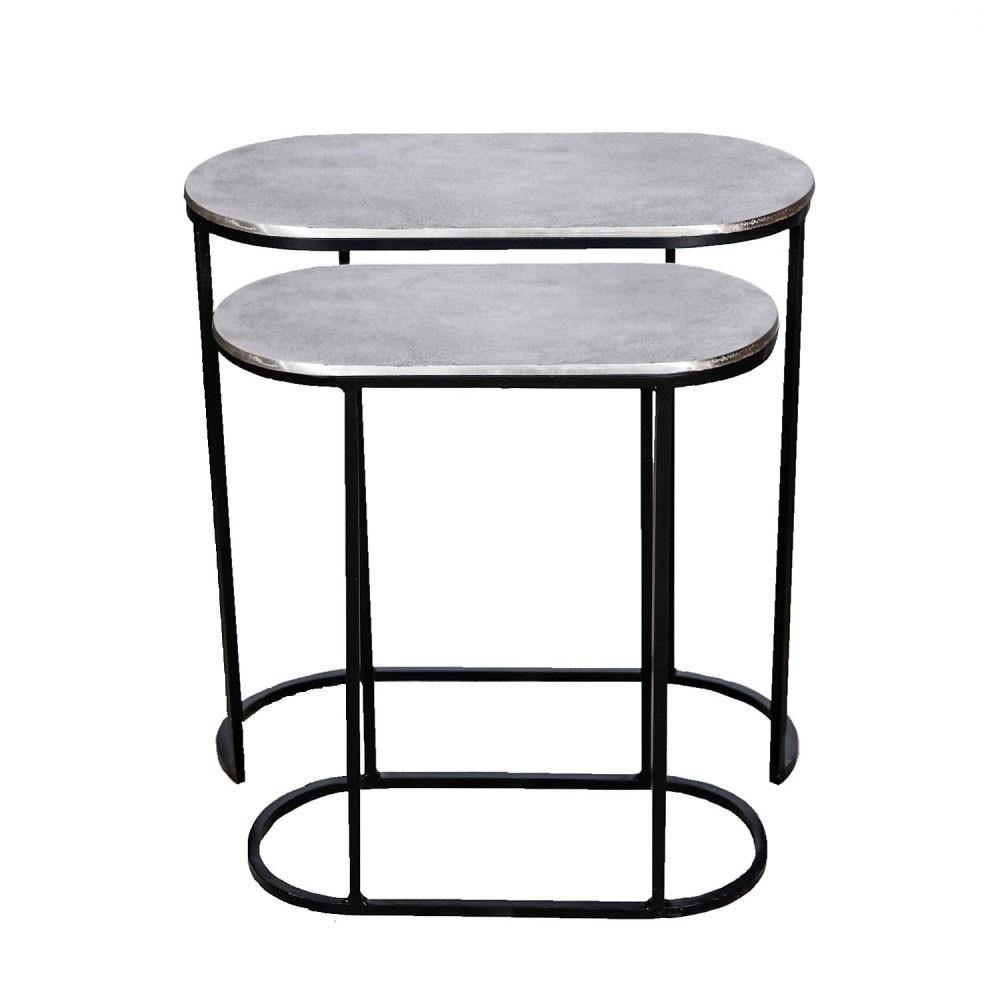 Lounge Styles j&k imports Olivia Oval Metal Side Table Set of 2 - Black Aluminum