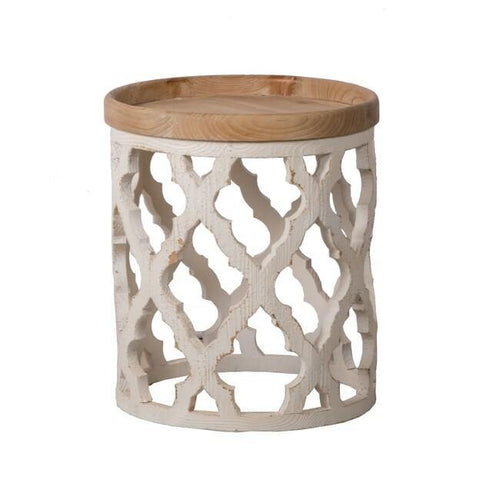 Lounge Styles Dasch Lattice Round Shabby Chic Side Table Distressed White