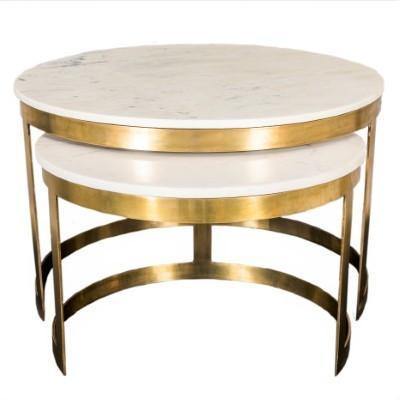 Lounge Styles j&k imports Bella 75cm Coffee Table Brass Marble Top - Set of 2