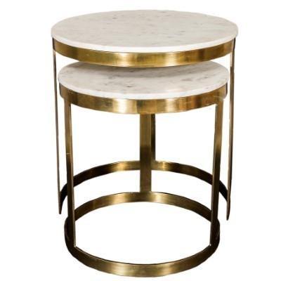 Lounge Styles j&k imports Bella Side Table Set of 2 - Brass Marble Top