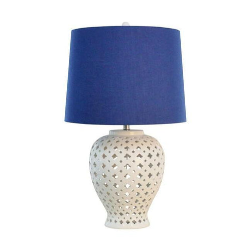 Lounge Styles Dasch Lattice Tall White Table Lamp W/Blue Shade