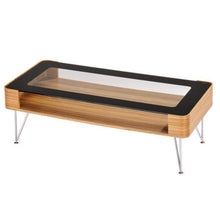 Load image into Gallery viewer, loungestyles-6ixty-zine-120-coffee-table-plywood-black-and-clear-glass-nickel-legs-120cm-ZT120