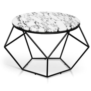 72cm White Marble Coffee Table - Matt Black Base - Lounge Styles
