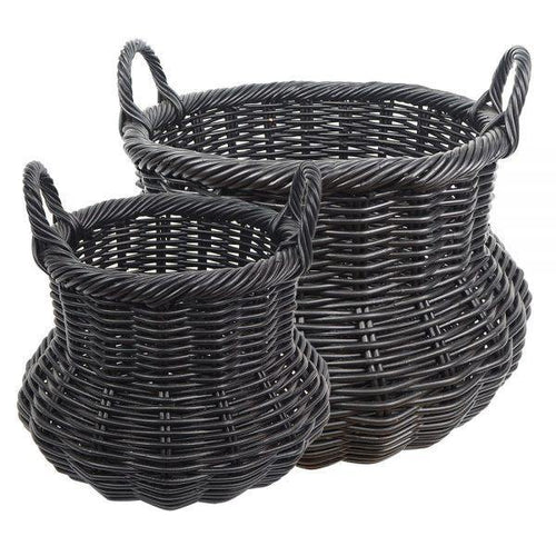 Lounge Styles iluka road Manly 42cm Black Woven Cane Baskets Set of 2
