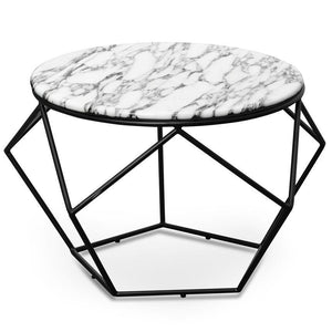 72cm White Marble Coffee Table - Matt Black Base - Lounge Styles
