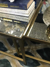 Load image into Gallery viewer, 112cm Cocktail Mirrored Nesting Coffee Table - Antique Gold Rectangle Metal Base - Lounge Styles