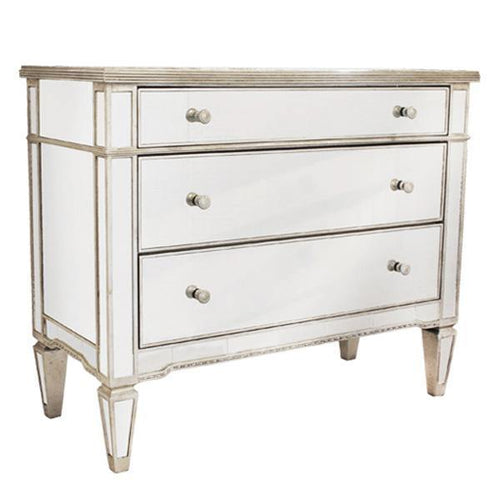 Lounge Styles Dasch Mirrored 3 Drawer Chest Antique Ribbed