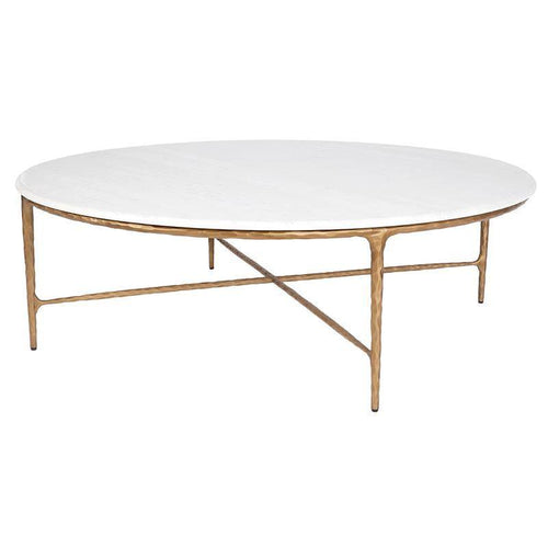 Lounge Styles Cafe Lighting & Living Heston Marble Top Coffee Table, 120cm- Hand Made Brass Frame, Artisan Luxe