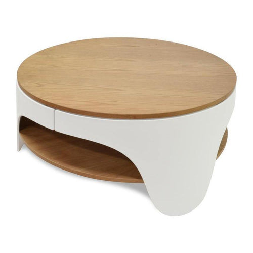 82cm Ash Wood Round Coffee Table - White - Lounge Styles