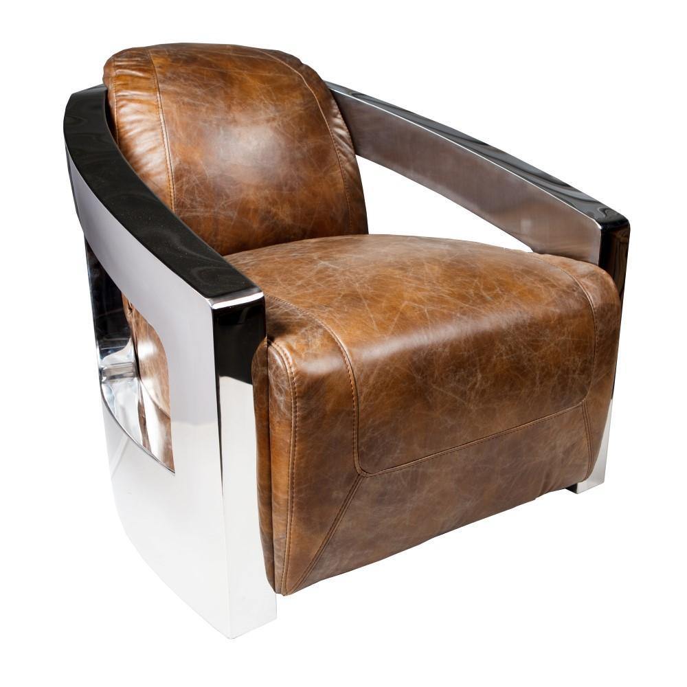 Lounge Styles j&k imports Luca Chair Nut Stainless Steel Vintage Leather