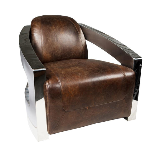 Lounge Styles j&k imports Luca Chair Whiskey Stainless Steel Brazilian Leather
