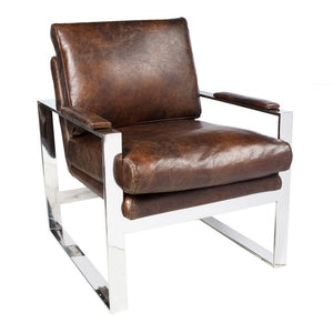 Lounge Styles j&k imports Calum Chair Whiskey Chair Stainless Steel Vintage Leather
