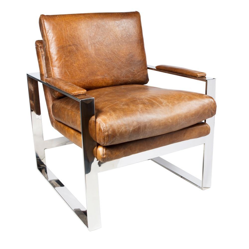 Lounge Styles j&k imports Calum Chair Nut Stainless Steel Vintage Leather