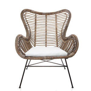Barcelona Wing Back Rattan Chair With Cushion Natural