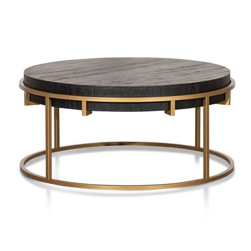 Lounge Styles Calibre 100cm Elm Round Top Coffee Table - Golden Iron Base