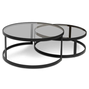 Lounge Styles Calibre Nested Grey Glass Coffee Table - Black Base
