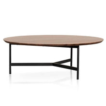Load image into Gallery viewer, Lounge Styles Calibre 100cm Wooden Round Coffee Table Matte Black Metal Legs - Walnut