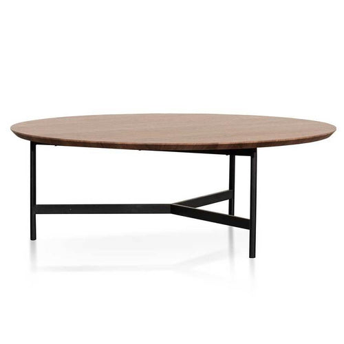 Lounge Styles Calibre 100cm Wooden Round Coffee Table Matte Black Metal Legs - Walnut