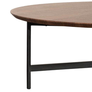 Lounge Styles Calibre 100cm Wooden Round Coffee Table Matte Black Metal Legs - Walnut