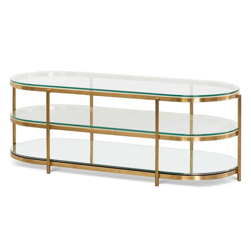 1.2M Oval Glass Coffee Table - Brushed Gold