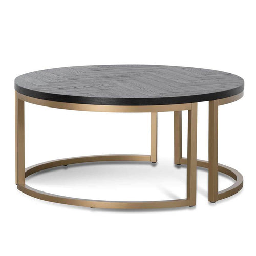 Round Coffee Table - Peppercorn and Brass 90cm
