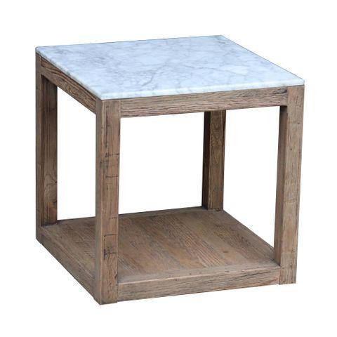Lounge Styles Emac&Lawton/Florabelle Denver Marble Side Table White, 50cm Wood Base Square Open Shelf