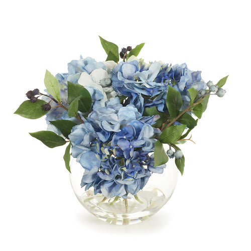 Hydrangea Mix in Vase 26cmh - Blue