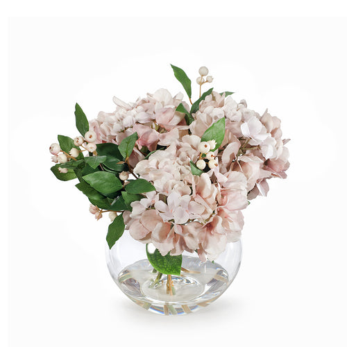 Hydrangea Mix in Vase 26cmh - Soft Pink
