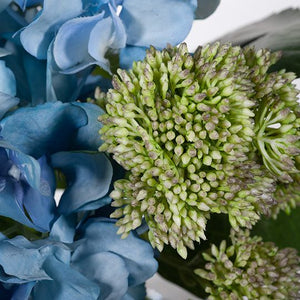 Hydrangea Sedum Mix in Vase - Blue