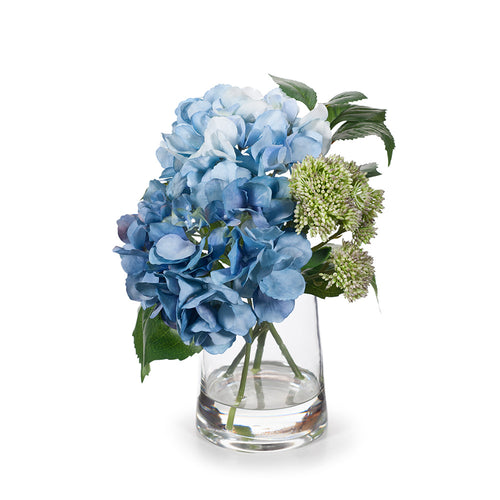 Hydrangea Sedum Mix in Vase - Blue