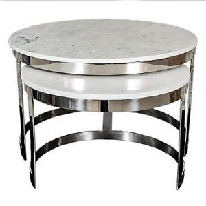 Lounge Styles j&k imports Bella 75cm Coffee Table Silver Marble Top - Set of 2, Metal Round Frame