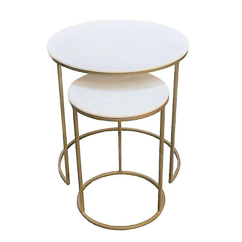 Lounge Styles j&k imports Cleo Side Table Marble Top Round Set of 2 - Pre Order Now!