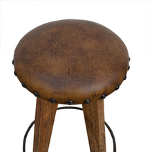 Load image into Gallery viewer, Lounge Styles Phil Bee Mango Wood Chocolate Mushroom Leather Seat Stool