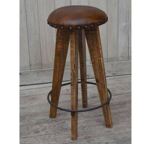 Lounge Styles Phil Bee Mango Wood Chocolate Mushroom Leather Seat Stool