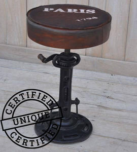 Lounge Styles Phil Bee Industrial Paris Wind Up Cast Iron Bar Stool With Leather Top