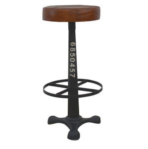 Lounge Styles Phil Bee Industrial Bar Stool Leather Seat - Cast Iron Base