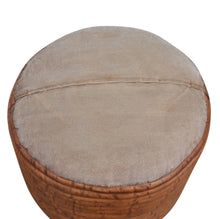 Load image into Gallery viewer, Lounge Styles Phil Bee Caramel Grooved Leather and Cotton Filling Ottoman
