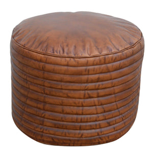 Lounge Styles Phil Bee Caramel Grooved Leather and Cotton Filling Ottoman