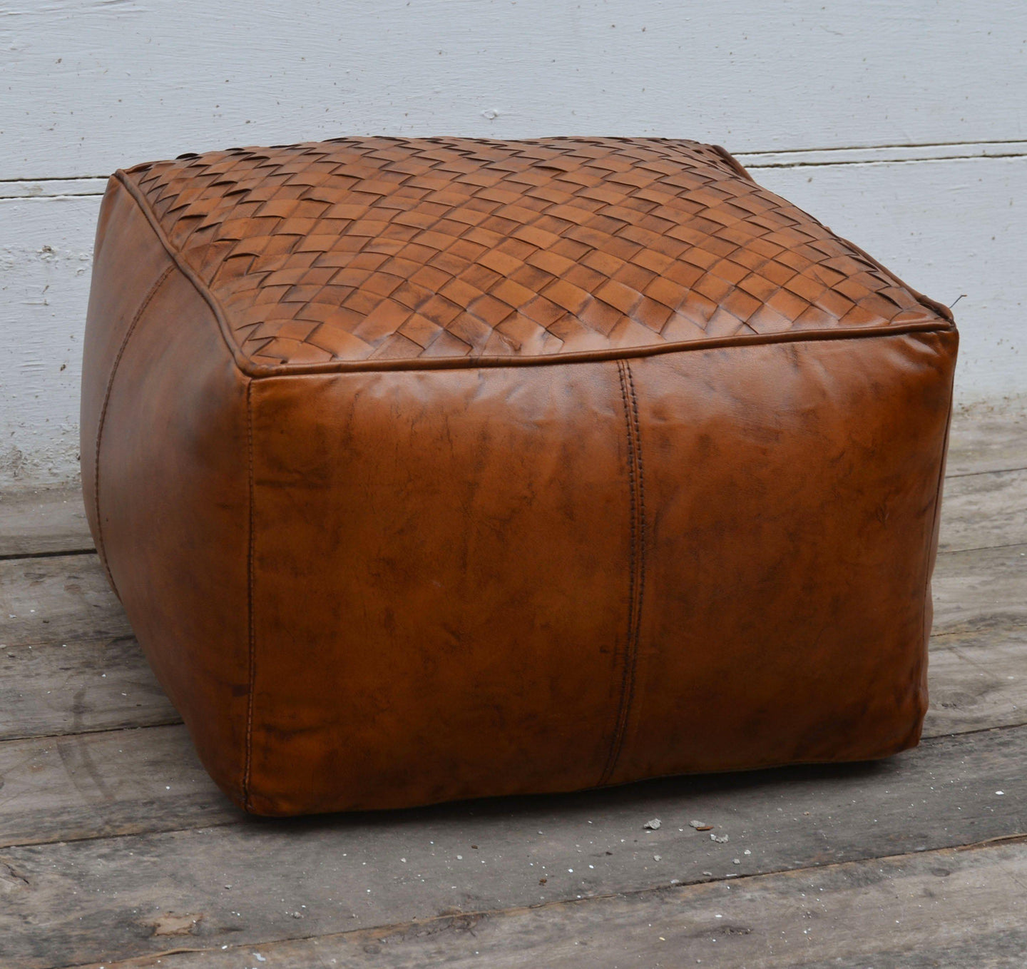 Lounge Styles Phil Bee Square Latticed Leather and Cotton Filling Ottoman
