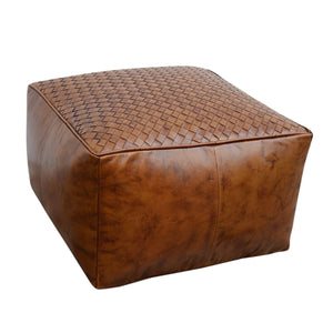 Lounge Styles Phil Bee Square Latticed Leather and Cotton Filling Ottoman