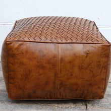 Load image into Gallery viewer, Lounge Styles Phil Bee Square Latticed Leather and Cotton Filling Ottoman